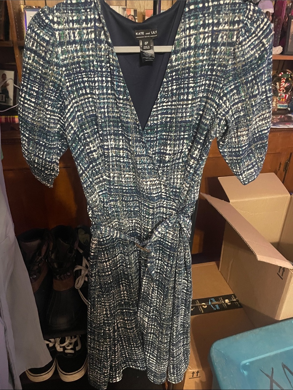 Kate and Lilly Navy Plaid Wrap Midi Dress